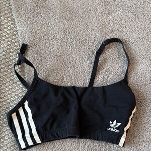 Adidas Black and White Striped Sports Bra